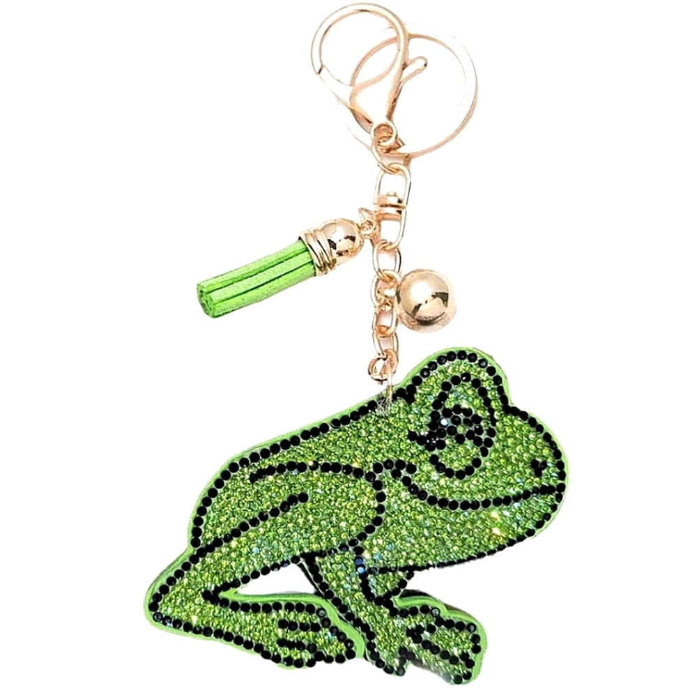 Rhinestone Frog Puffy Tassel Keychain/Purse Charm, NWT